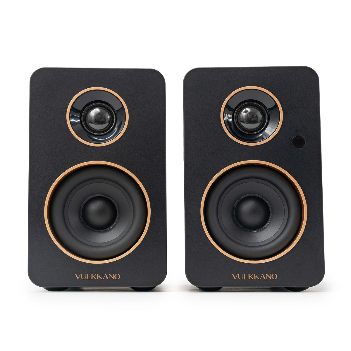 VULKKANO DESK negro, vista frontal de los dos altavoces