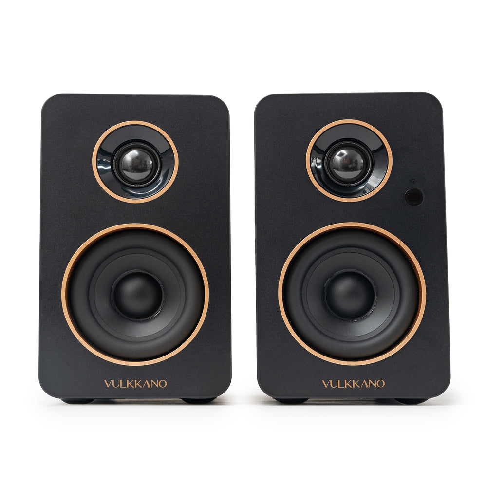 VULKKANO DESK negro, vista frontal de los dos altavoces